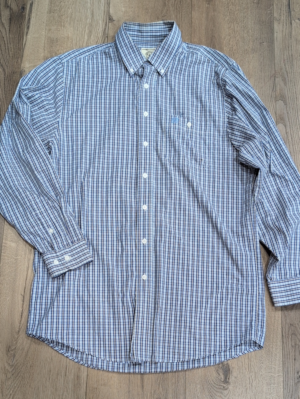 Men's Blue Check Long-Sleeve Button-Down Dress Shirt